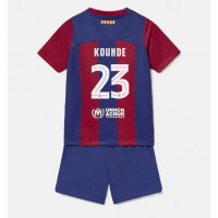Billiga Barcelona Jules Kounde #23 Barnkläder Hemma fotbollskläder till baby 2023-24 Kortärmad (+ Korta byxor)
